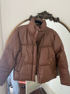 Levi's Cognac Brown Leather Puffer Jacket